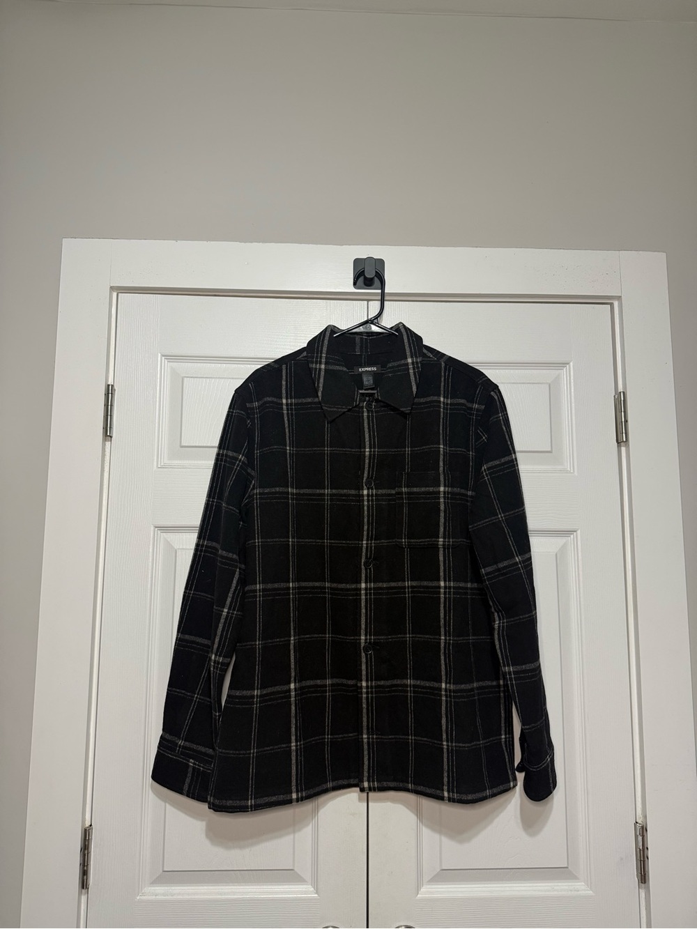 Express Black Plaid Button Up Wool Jacket